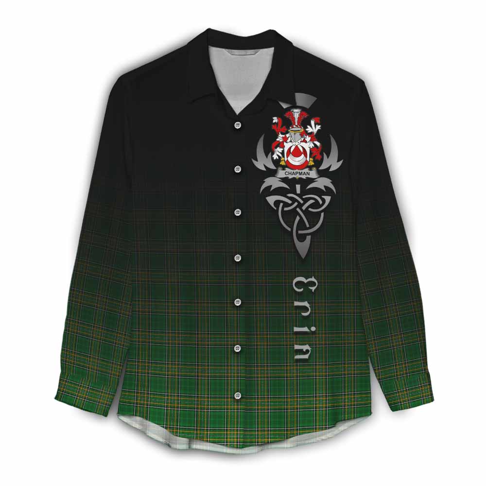 Tartan Vibes Clothing Chapman Irish Clan Women's Casual Shirt with Coat of Arms Erin Go Bragh Celtic Inspired