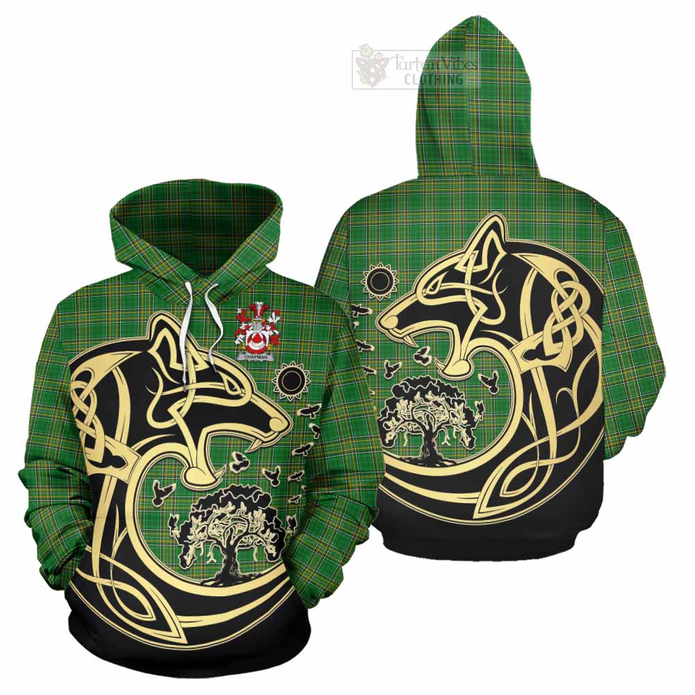 Tartan Vibes Clothing Chapman Irish Tartan Hoodie with Coat of Arms Celtic Wolf Style