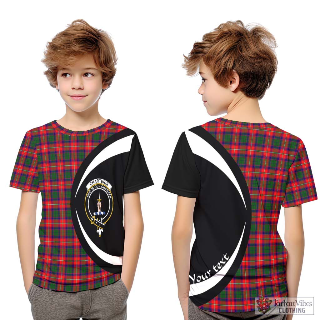 Charteris Tartan Kid T-Shirt with Family Crest Circle Style Youth XL Size14 - Tartan Vibes Clothing
