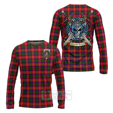 Tartan Vibes Clothing Charteris Tartan Long Sleeve T-Shirt with Family Crest Celtic Skull Style
