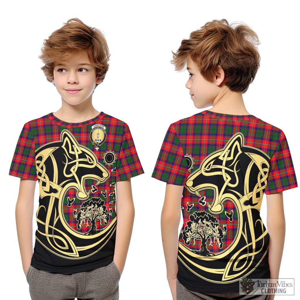 Charteris Tartan Kid T-Shirt with Family Crest Celtic Wolf Style Youth XL Size14 - Tartan Vibes Clothing