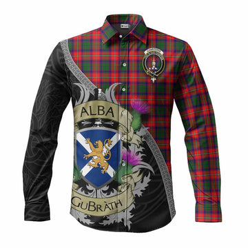 Tartan Vibes Clothing Charteris Tartan Family Crest Long Sleeve Button Shirt Lion Rampant Royal Thistle Shield Celtic Inspired