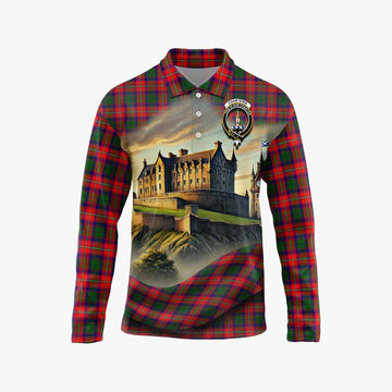 Charteris Tartan Family Crest Long Sleeve Polo Shirt with Scottish Ancient Castle Style