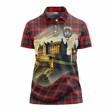 Charteris Tartan Family Crest Women's Polo Shirt with Scottish Ancient Castle Style