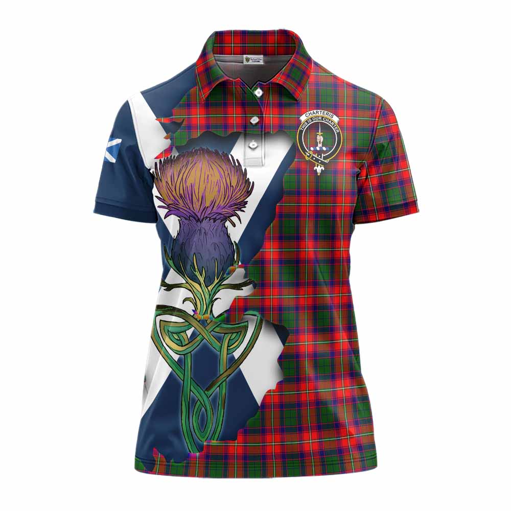 Tartan Vibes Clothing Charteris Tartan Family Crest Women's Polo Shirt Scottish Thistle Celtic Inspired