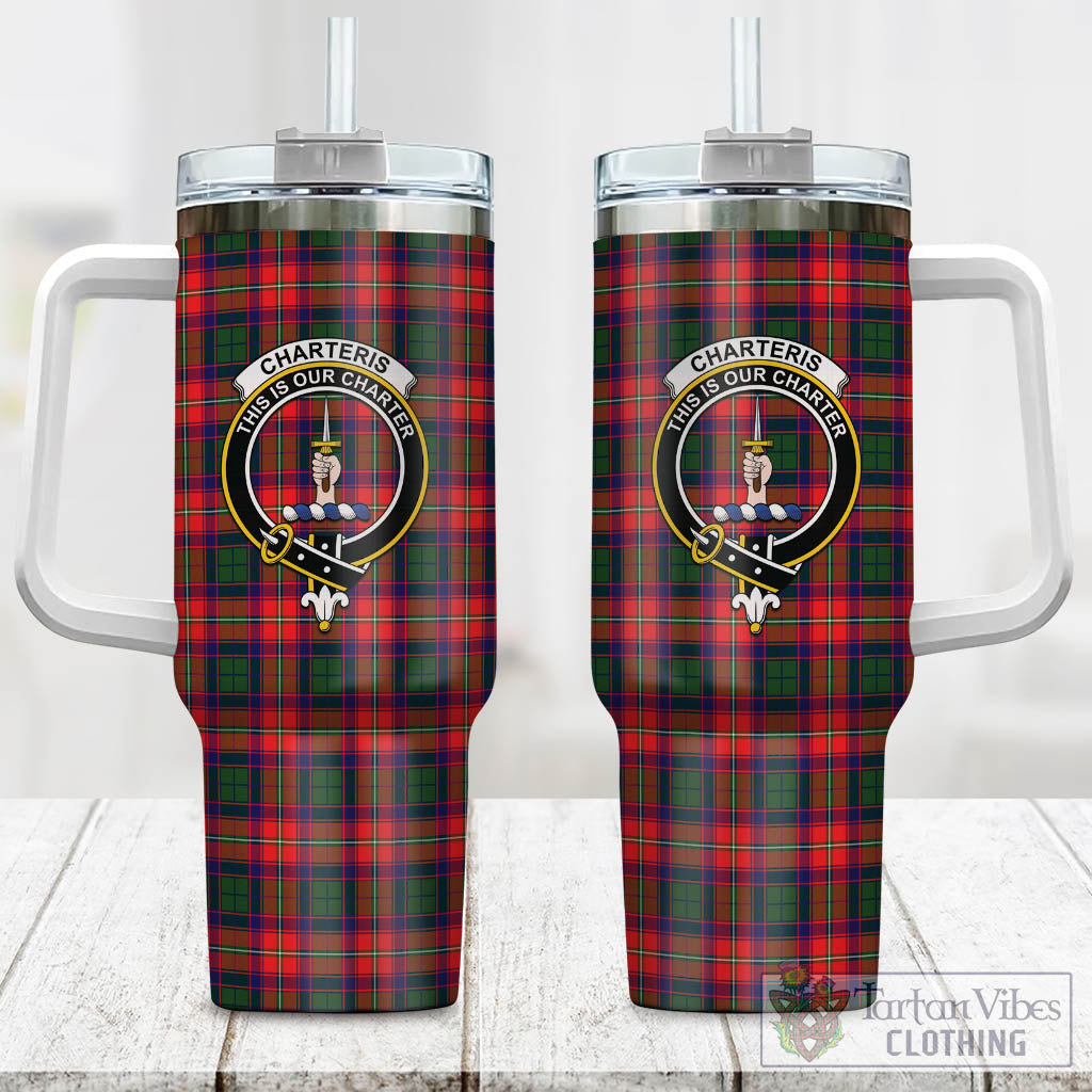 Tartan Vibes Clothing Charteris Tartan and Family Crest Tumbler with Handle