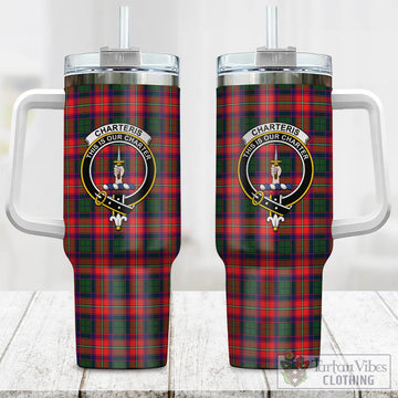 Tartan Vibes Clothing Charteris Tartan and Family Crest Tumbler with Handle