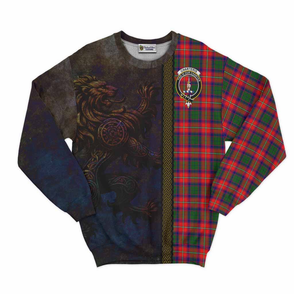 Tartan Vibes Clothing Charteris Tartan Family Crest Sweatshirt Alba Gu Brath Be Brave Lion Ancient Style
