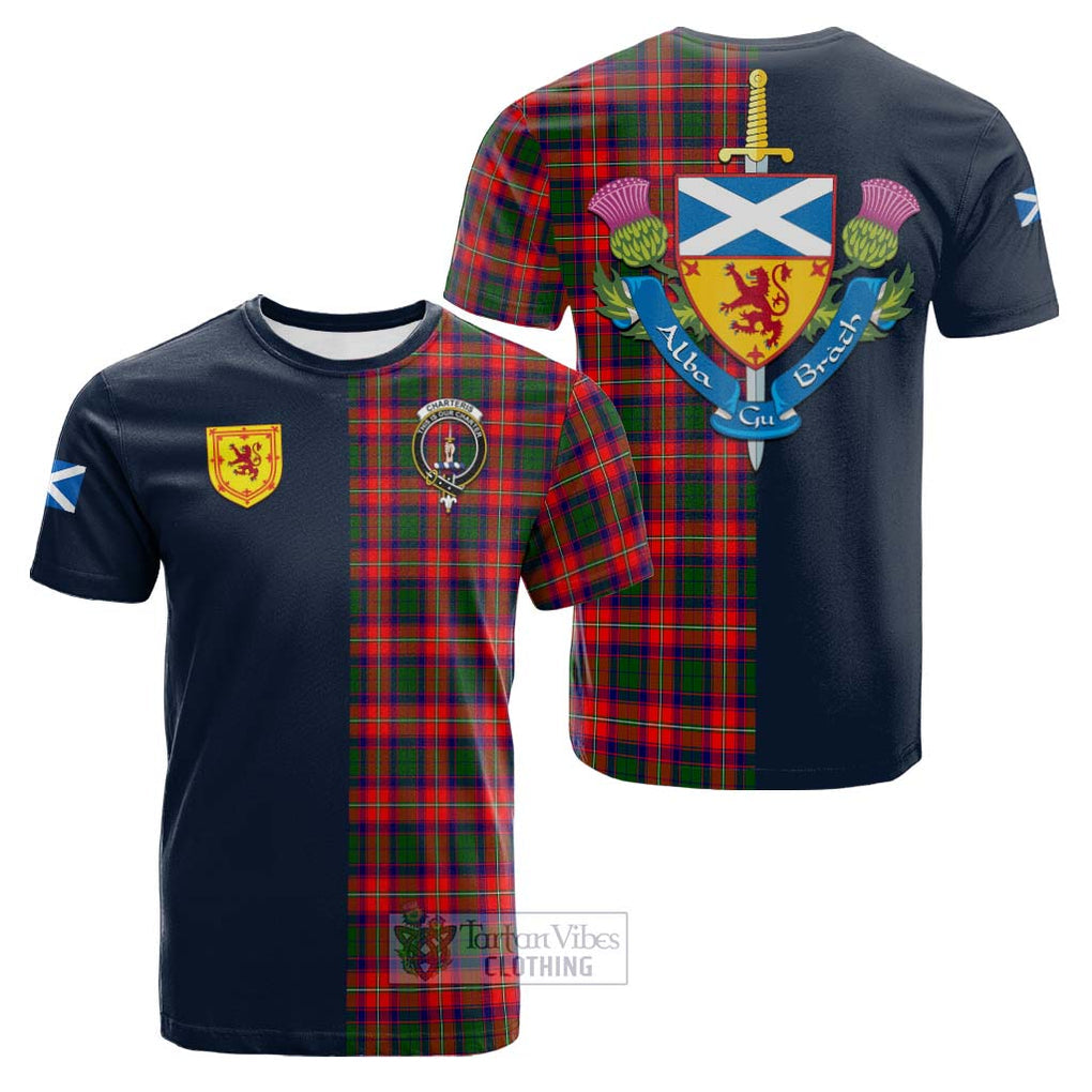 Tartan Vibes Clothing Charteris Tartan Cotton T-shirt with Scottish Lion Royal Arm Half Style