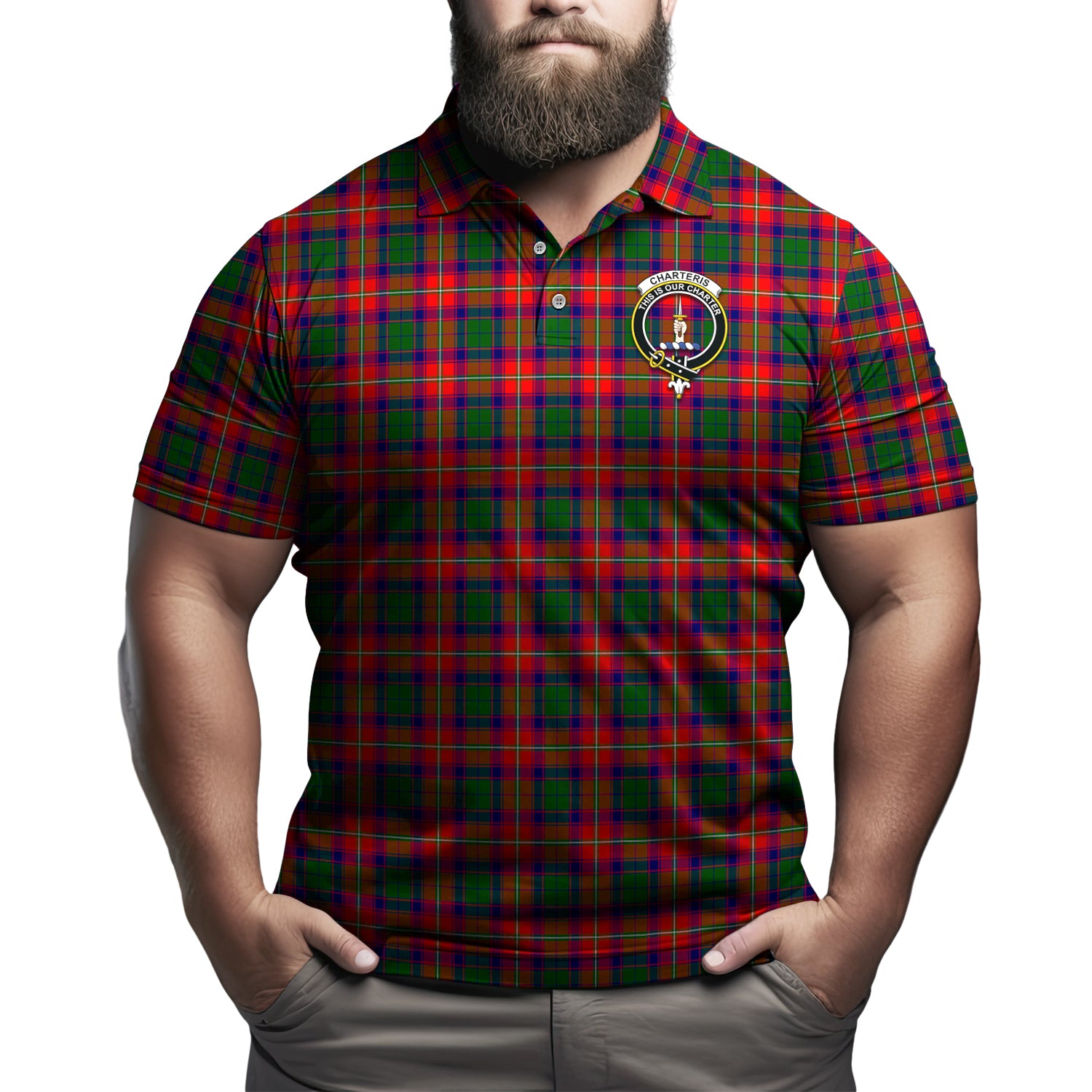 Charteris Tartan Men's Polo Shirt with Family Crest Kid - Tartan Vibes Clothing