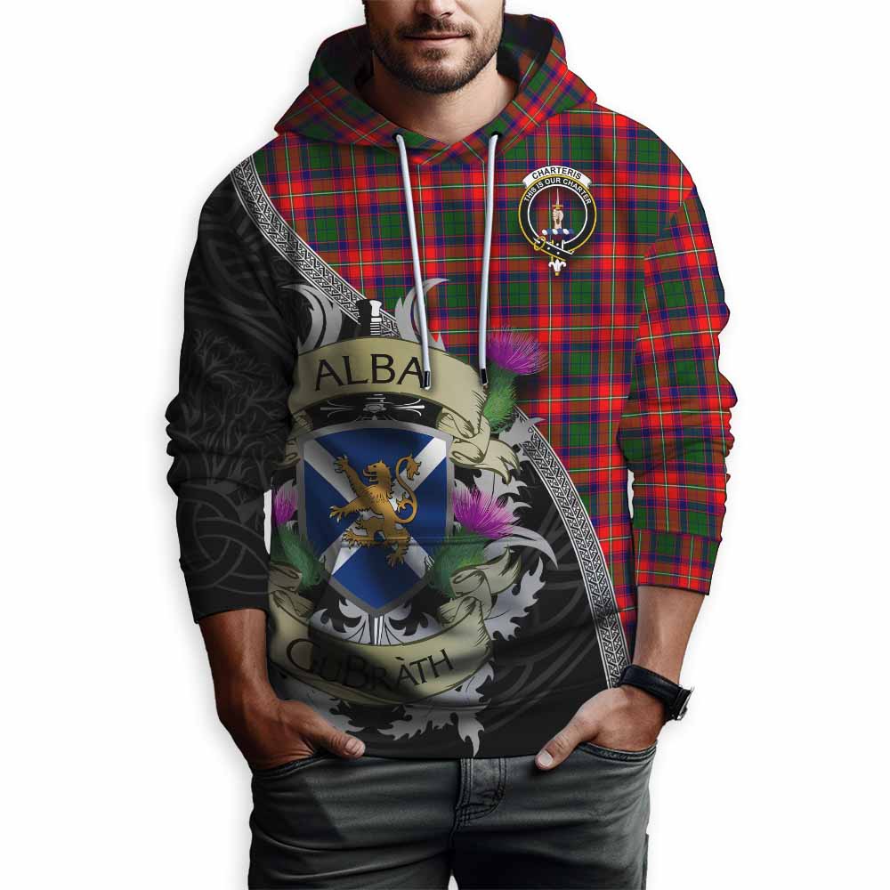 Tartan Vibes Clothing Charteris Tartan Family Crest Hoodie Lion Rampant Royal Thistle Shield Celtic Inspired