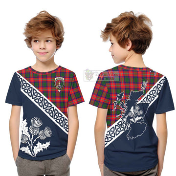 Tartan Vibes Clothing Charteris Tartan Kid T-Shirt Featuring Thistle and Scotland Map