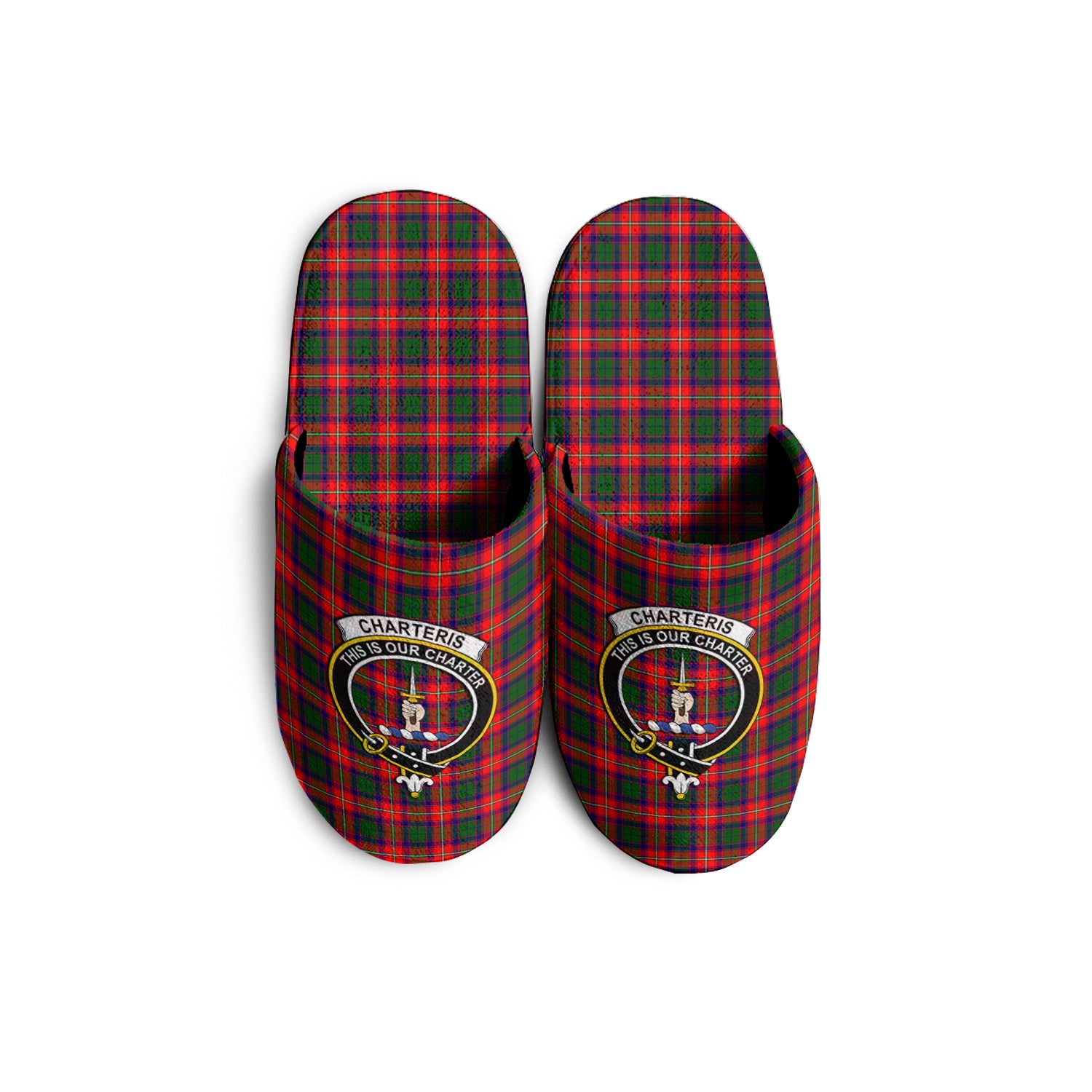 Charteris Tartan Home Slippers with Family Crest - Tartanvibesclothing
