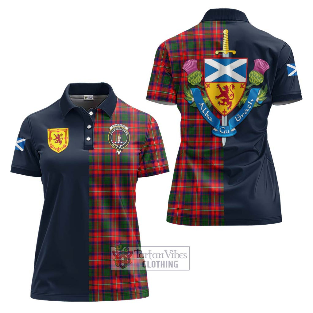 Tartan Vibes Clothing Charteris Tartan Women's Polo Shirt with Scottish Lion Royal Arm Half Style