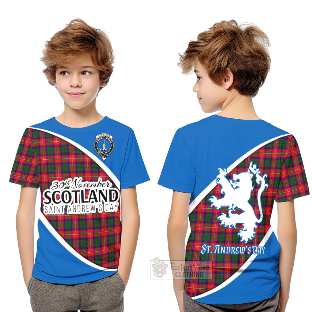 Tartan Vibes Clothing Charteris Family Crest Tartan Kid T-Shirt Celebrate Saint Andrew's Day in Style