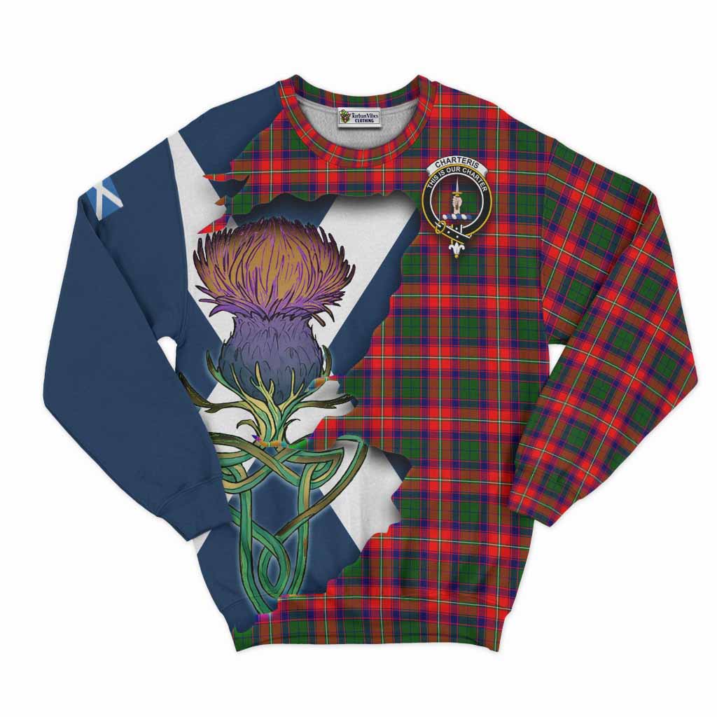 Tartan Vibes Clothing Charteris Tartan Family Crest Sweatshirt Scottish Thistle Celtic Inspired