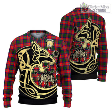 Charteris Tartan Knitted Sweater with Family Crest Celtic Wolf Style Unisex - Tartan Vibes Clothing