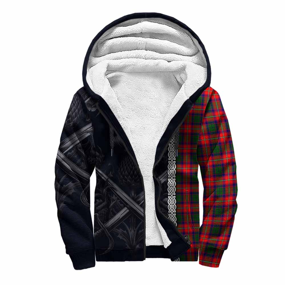 Tartan Vibes Clothing Charteris Tartan Sherpa Hoodie with Family Crest Cross Sword Thistle Celtic Vibes