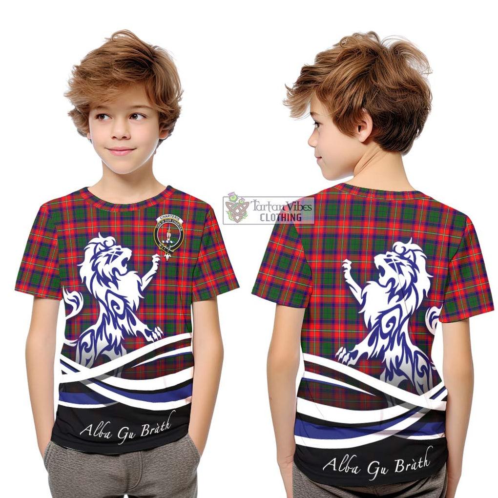 Charteris Tartan Kid T-Shirt with Alba Gu Brath Regal Lion Emblem Youth XL Size14 - Tartanvibesclothing Shop