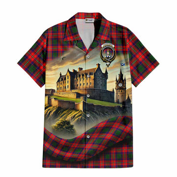 Tartan Vibes Clothing Charteris Tartan Family Crest Short Sleeve Button Shirt with Scottish Ancient Castle Style