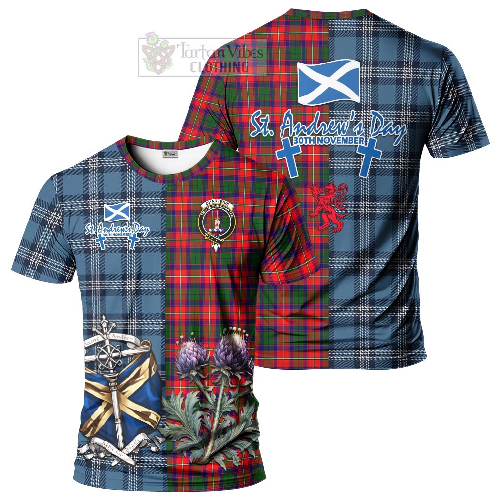 Tartan Vibes Clothing Charteris Tartan T-Shirt Happy St. Andrew's Day Half Tartan Style