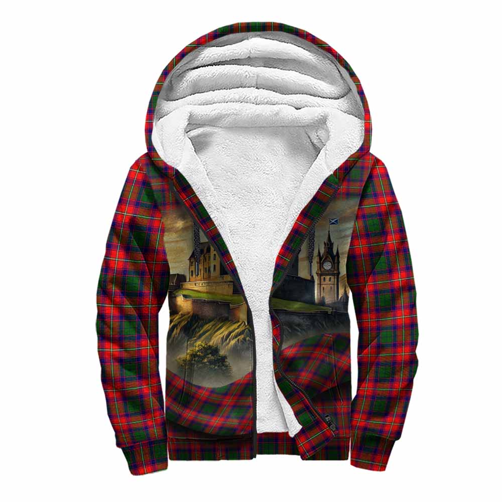 Tartan Vibes Clothing Charteris Tartan Family Crest Sherpa Hoodie with Scottish Ancient Castle Style