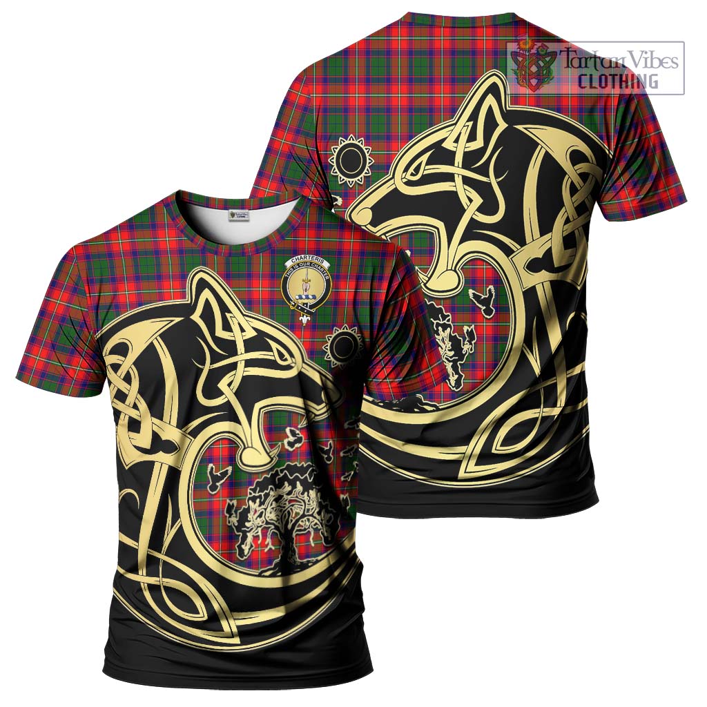 Charteris Tartan T-Shirt with Family Crest Celtic Wolf Style Kid's Shirt - Tartan Vibes Clothing