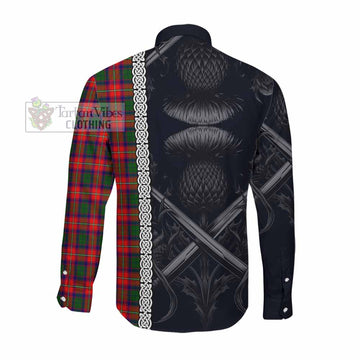 Tartan Vibes Clothing Charteris Tartan Long Sleeve Button Shirt with Family Crest Cross Sword Thistle Celtic Vibes