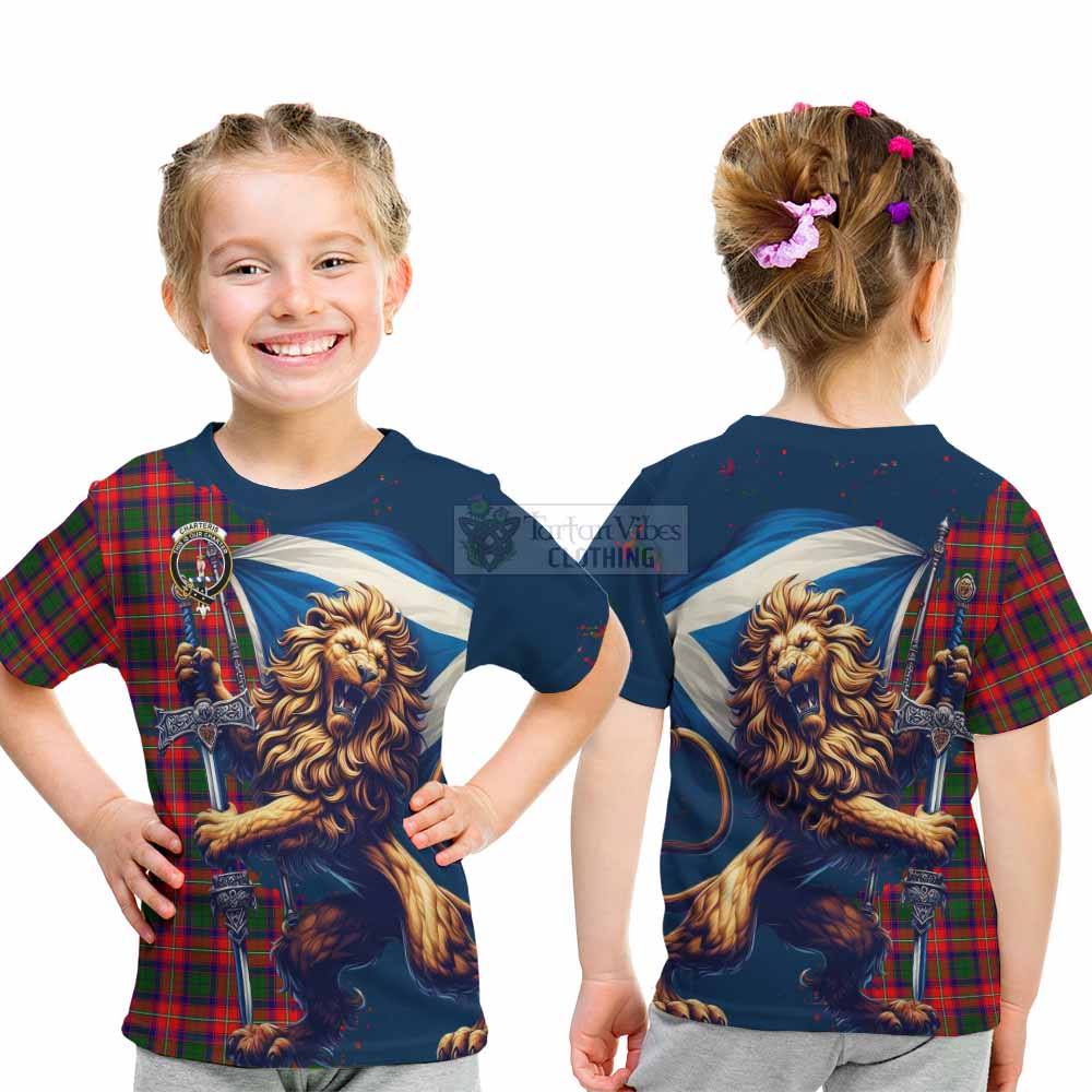Tartan Vibes Clothing Charteris Tartan Family Crest Kid T-Shirt with Scottish Majestic Lion