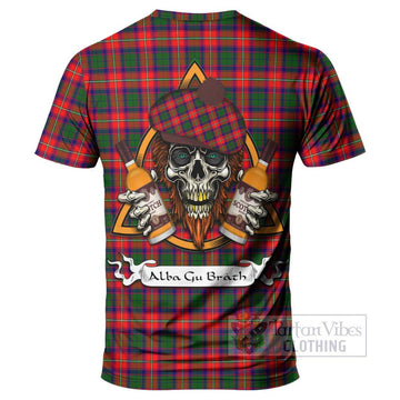 Tartan Vibes Clothing Charteris Tartan T-Shirt with Family Crest and Bearded Skull Holding Bottles of Whiskey
