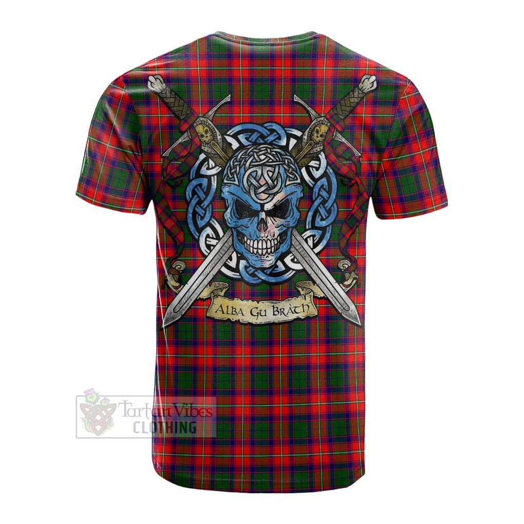 Tartan Vibes Clothing Charteris Tartan Cotton T-shirt with Family Crest Celtic Skull Style