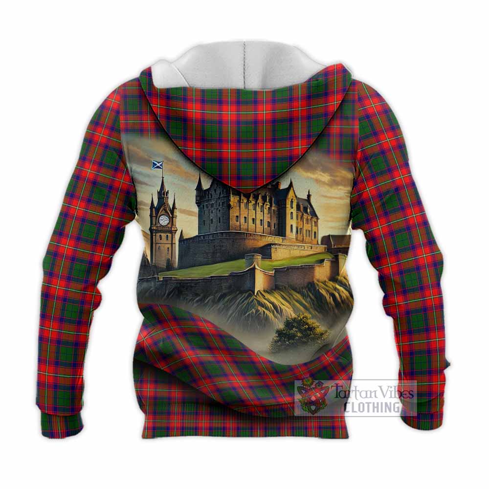 Tartan Vibes Clothing Charteris Tartan Family Crest Knitted Hoodie with Scottish Ancient Castle Style