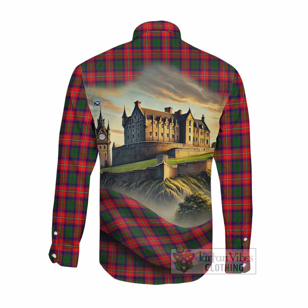 Tartan Vibes Clothing Charteris Tartan Family Crest Long Sleeve Button Shirt with Scottish Ancient Castle Style