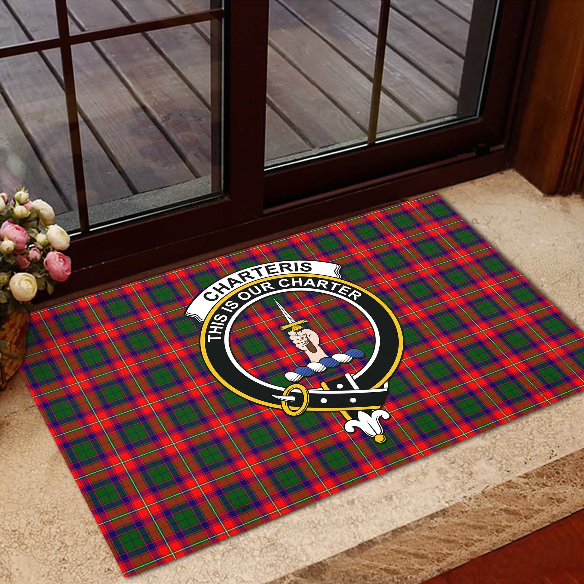 Charteris Tartan Door Mat with Family Crest - Tartanvibesclothing
