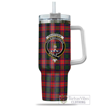 Tartan Vibes Clothing Charteris Tartan and Family Crest Tumbler with Handle