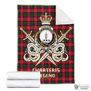 Charteris Tartan Blanket with Clan Crest and the Golden Sword of Courageous Legacy