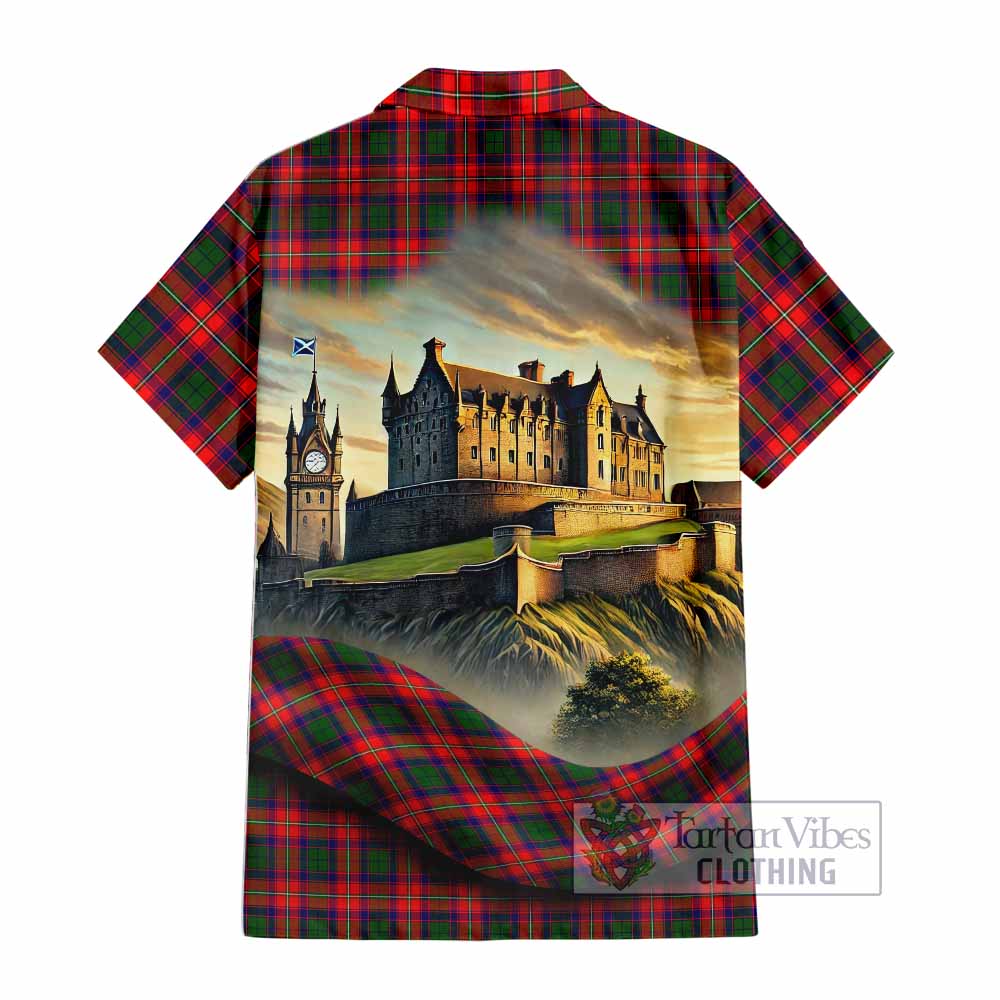 Tartan Vibes Clothing Charteris Tartan Family Crest Short Sleeve Button Shirt with Scottish Ancient Castle Style