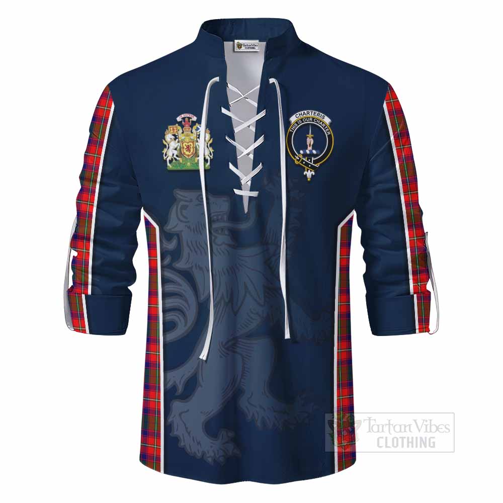 Tartan Vibes Clothing Charteris Tartan Ghillie Kilt Shirt with Family Crest and Lion Rampant Vibes Sport Style