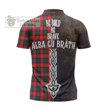 Charteris Tartan Family Crest Zipper Polo Shirt Alba Gu Brath Be Brave Lion Ancient Style