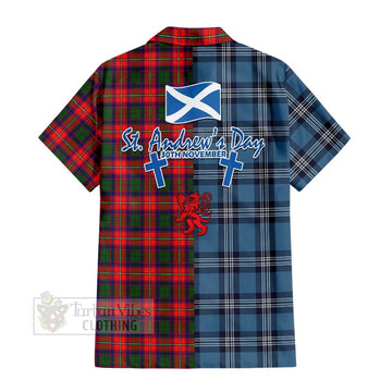 Tartan Vibes Clothing Charteris Tartan Short Sleeve Button Shirt Happy St. Andrew's Day Half Tartan Style