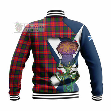 Tartan Vibes Clothing Charteris Tartan Family Crest Baseball Jacket Scottish Thistle Celtic Inspired