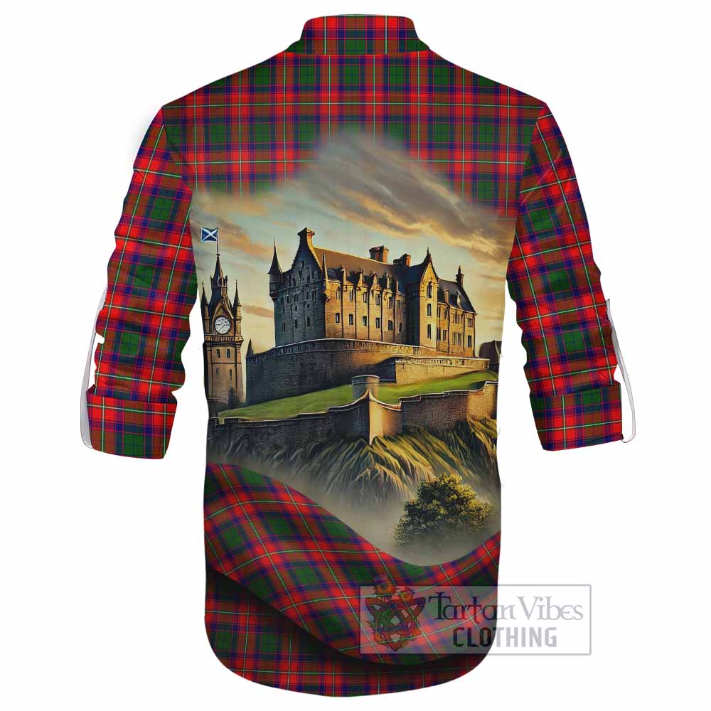 Tartan Vibes Clothing Charteris Tartan Family Crest Ghillie Kilt Shirt with Scottish Ancient Castle Style