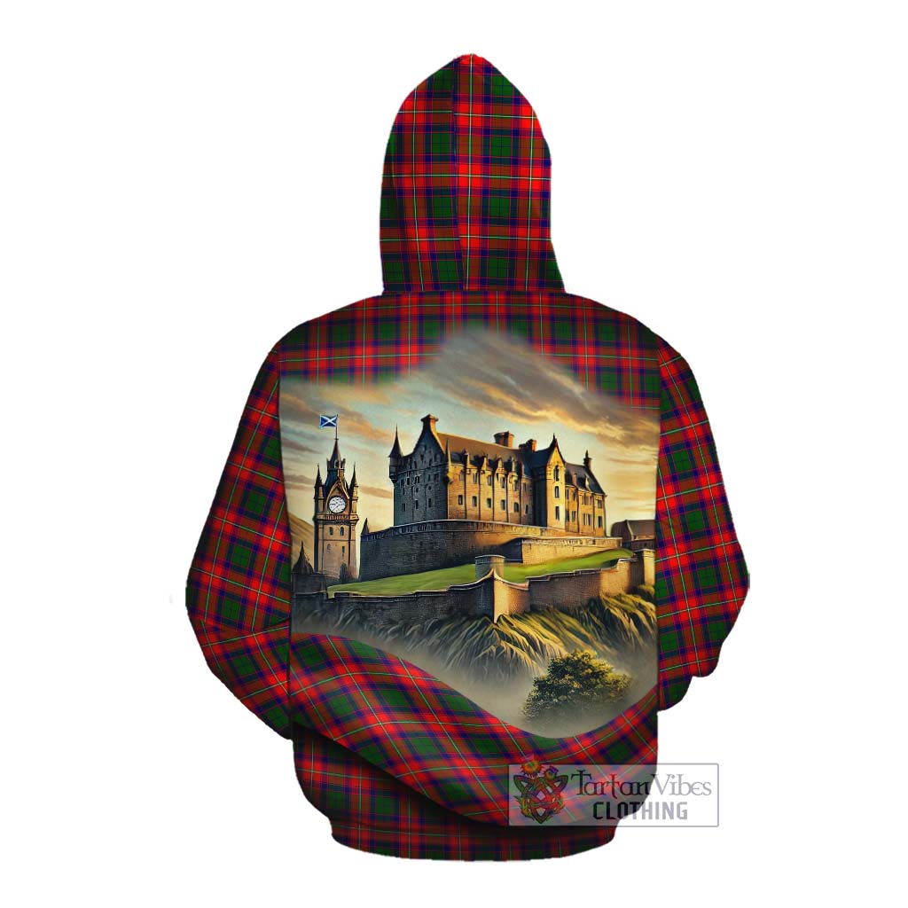 Tartan Vibes Clothing Charteris Tartan Family Crest Cotton Hoodie with Scottish Ancient Castle Style