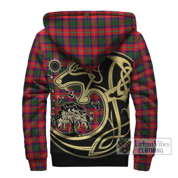 Charteris Tartan Sherpa Hoodie with Family Crest Celtic Wolf Style