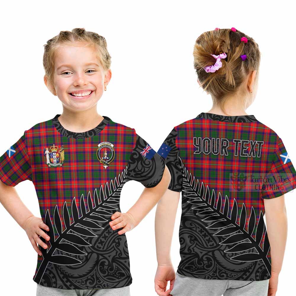 Tartan Vibes Clothing Charteris Crest Tartan Kid T-Shirt with New Zealand Silver Fern Half Style