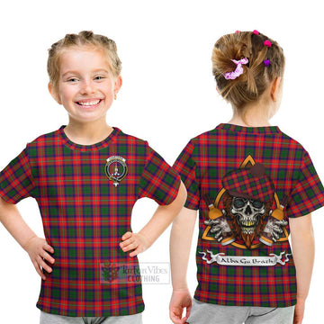 Tartan Vibes Clothing Charteris Tartan Kid T-Shirt with Family Crest and Bearded Skull Holding Bottles of Whiskey