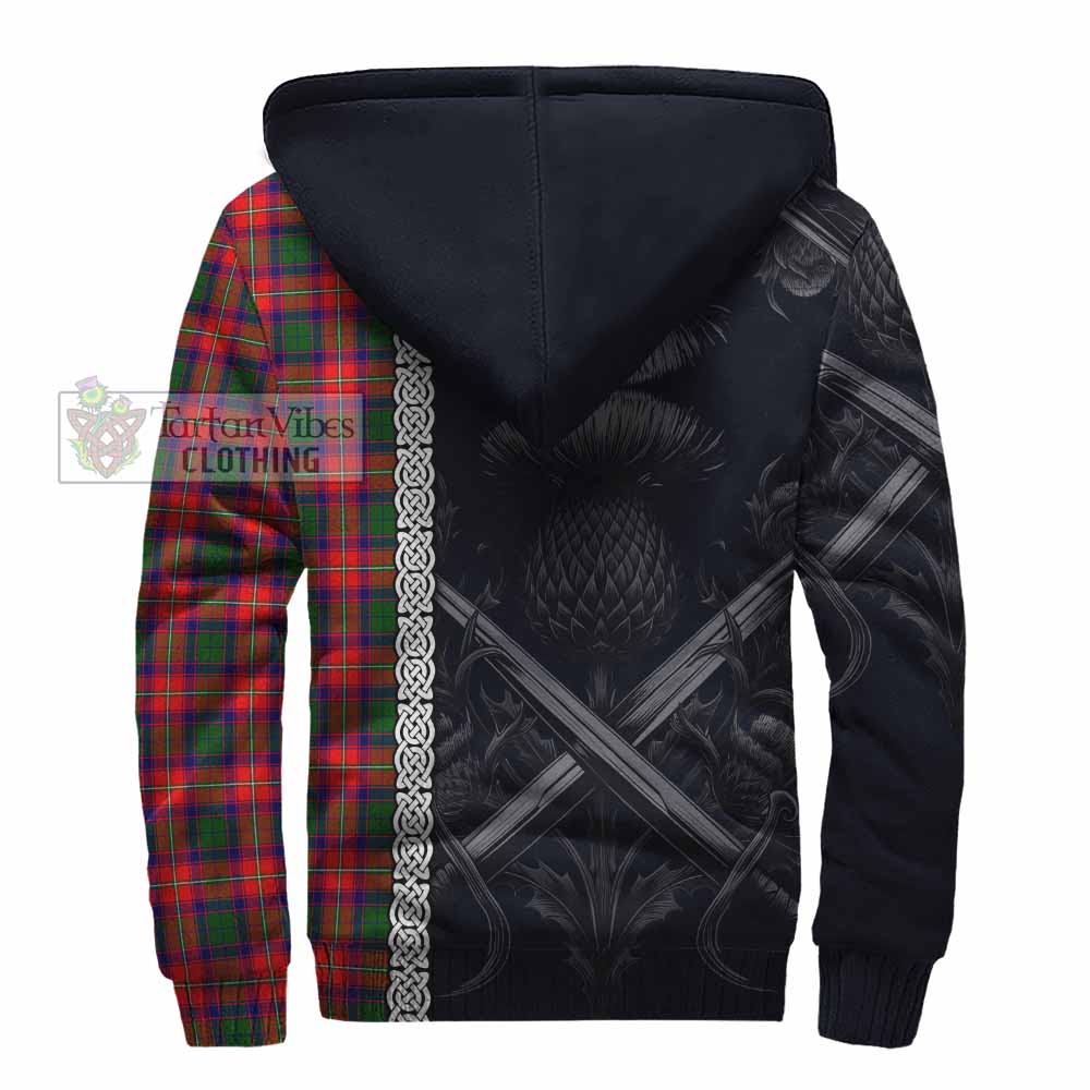 Tartan Vibes Clothing Charteris Tartan Sherpa Hoodie with Family Crest Cross Sword Thistle Celtic Vibes