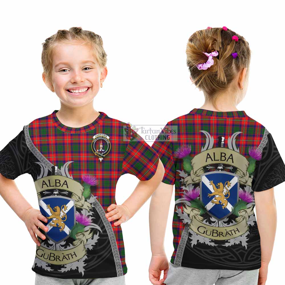 Tartan Vibes Clothing Charteris Tartan Family Crest Kid T-Shirt Lion Rampant Royal Thistle Shield Celtic Inspired