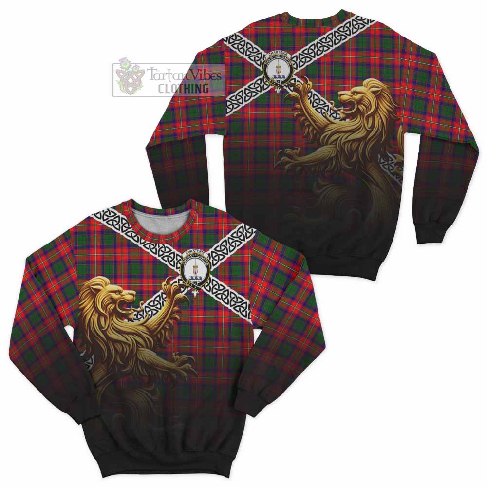 Tartan Vibes Clothing Charteris Crest Tartan Sweatshirt with Golden Lion Emblem Celtic Style
