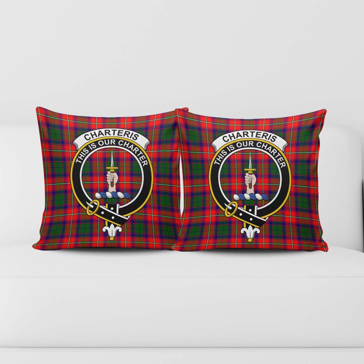 Charteris Tartan Pillow Cover with Family Crest - Tartanvibesclothing